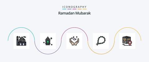 paquete de iconos de 5 planos llenos de línea de ramadán que incluye pin. khana media luna musulmán. orar vector