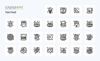 paquete de iconos de 25 líneas de comida rápida vector