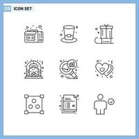 9 Universal Outline Signs Symbols of data analyzing fire christmas fire christmas Editable Vector Design Elements