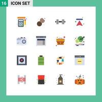 Modern Set of 16 Flat Colors Pictograph of photography upload dumbbell up arrow Editable Pack of Creative Vector Design Elements