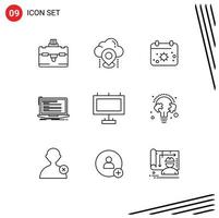 Editable Vector Line Pack of 9 Simple Outlines of advertisement monoblock beach computer code Editable Vector Design Elements