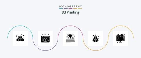 Paquete de iconos de glifo 5 de impresión 3d que incluye d. triángulo. artilugio. láser. d vector