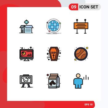 Pictogram Set of 9 Simple Filledline Flat Colors of pc computer web bar under construction barrier Editable Vector Design Elements