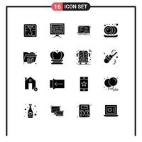 16 Universal Solid Glyphs Set for Web and Mobile Applications king folder story printer plate Editable Vector Design Elements