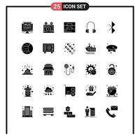 Solid Glyph Pack of 25 Universal Symbols of signal bluetooth accessories support headphones Editable Vector Design Elements