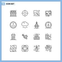 Editable Vector Line Pack of 16 Simple Outlines of interface application ux download cloud Editable Vector Design Elements