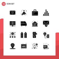 Mobile Interface Solid Glyph Set of 16 Pictograms of graphic designer bag computer graph Editable Vector Design Elements