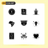 Modern Set of 9 Solid Glyphs and symbols such as brazil map speaker speech pudlic Editable Vector Design Elements