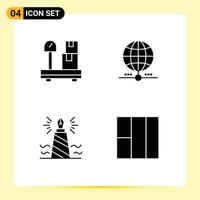 Modern Set of 4 Solid Glyphs and symbols such as box write earth data nib Editable Vector Design Elements