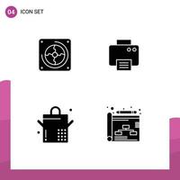 Group of 4 Modern Solid Glyphs Set for fan saucepan fan printed planning Editable Vector Design Elements