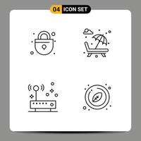 Modern Set of 4 Filledline Flat Colors and symbols such as lock hardware sun bed romance network Editable Vector Design Elements