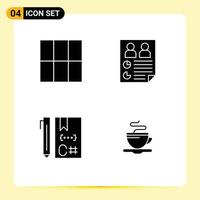 4 Universal Solid Glyph Signs Symbols of grid coding page users development Editable Vector Design Elements