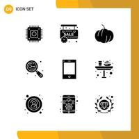 Group of 9 Modern Solid Glyphs Set for phone devices food security research Editable Vector Design Elements