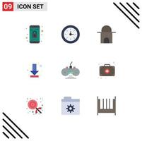 User Interface Pack of 9 Basic Flat Colors of game controller controller historical building full arrow Editable Vector Design Elements