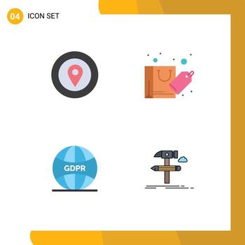paquete de iconos planos de 4 símbolos universales de ubicación elementos de diseño vectorial editables de la red global de compras de estrellas vector