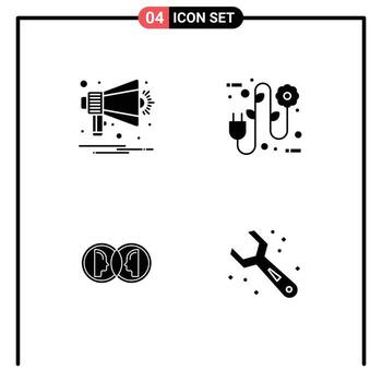 Modern Set of 4 Solid Glyphs Pictograph of announcement face notification electrical plug duplicate Editable Vector Design Elements