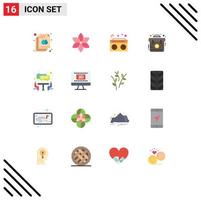 Flat Color Pack of 16 Universal Symbols of meeting kit radio first aid Editable Pack of Creative Vector Design Elements