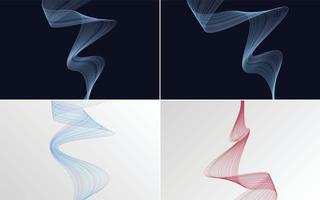 Set of 4 geometric wave pattern background Abstract waving line vector