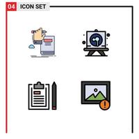 Set of 4 Modern UI Icons Symbols Signs for education clipboard progress panting file Editable Vector Design Elements