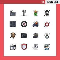 Pack of 16 Modern Flat Color Filled Lines Signs and Symbols for Web Print Media such as location hosting costume data center printing Editable Creative Vector Design Elements