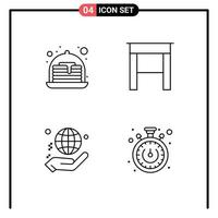 Pictogram Set of 4 Simple Filledline Flat Colors of cake world desk hand stopwatch Editable Vector Design Elements