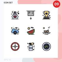 Universal Icon Symbols Group of 9 Modern Filledline Flat Colors of fruit beach win digital gear Editable Vector Design Elements