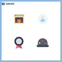 Set of 4 Commercial Flat Icons pack for page badge video worker finance Editable Vector Design Elements