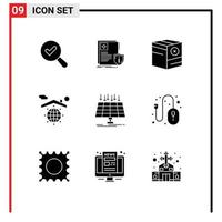 User Interface Pack of 9 Basic Solid Glyphs of solar home box globe shipping Editable Vector Design Elements