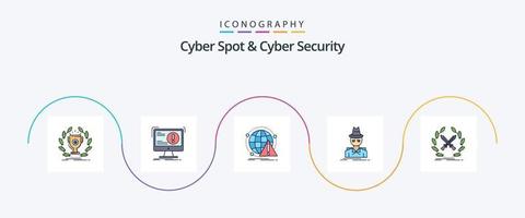 Cyber Spot And Cyber Security Line Filled Flat 5 Icon Pack Including game. battle. computer. thief. incognito