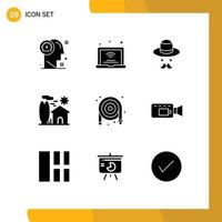 User Interface Pack of 9 Basic Solid Glyphs of real house iot estate day Editable Vector Design Elements