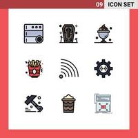 Mobile Interface Filledline Flat Color Set of 9 Pictograms of coding news ice cream feed food Editable Vector Design Elements