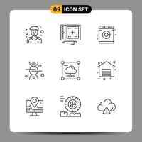 Pictogram Set of 9 Simple Outlines of data cloud laundry medical bone Editable Vector Design Elements