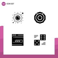 Editable Vector Line Pack of 4 Simple Solid Glyphs of fitness web sun coin contact Editable Vector Design Elements