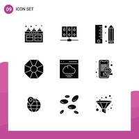 Pictogram Set of 9 Simple Solid Glyphs of communication present coding jewel programing Editable Vector Design Elements