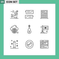 Universal Icon Symbols Group of 9 Modern Outlines of music audio support data globe Editable Vector Design Elements