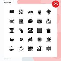 Pack of 25 Modern Solid Glyphs Signs and Symbols for Web Print Media such as telecommunication communication pollution broadcasting hotel Editable Vector Design Elements