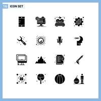 Group of 16 Solid Glyphs Signs and Symbols for adjustable strategic bed set goal Editable Vector Design Elements