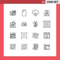 Pack of 16 creative Outlines of internet tower cloud technology network Editable Vector Design Elements