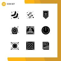 Pictogram Set of 9 Simple Solid Glyphs of security timer prize time food Editable Vector Design Elements