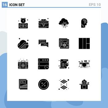 Pack of 16 Modern Solid Glyphs Signs and Symbols for Web Print Media such as business mind cloud manipulate access Editable Vector Design Elements