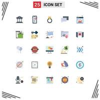 Set of 25 Modern UI Icons Symbols Signs for bar message ring education love Editable Vector Design Elements