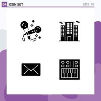 Pictogram Set of 4 Simple Solid Glyphs of karaoke mail singing place amplifier Editable Vector Design Elements