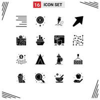 Modern Set of 16 Solid Glyphs Pictograph of security u drill right tool Editable Vector Design Elements