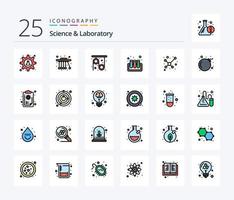 paquete de iconos llenos de 25 líneas de ciencia que incluye ciencia. átomo. física. Tubos de ensayo. sangre vector