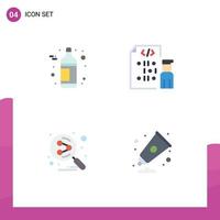 Pack of 4 creative Flat Icons of alcohol share coding programmer search engine Editable Vector Design Elements