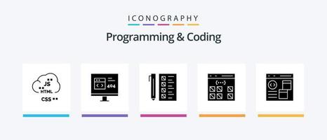 Programming And Coding Glyph 5 Icon Pack Including develop. app. development. document. develop. Creative Icons Design vector