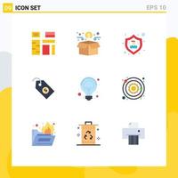 Universal Icon Symbols Group of 9 Modern Flat Colors of campaigns price crowd funding label user Editable Vector Design Elements