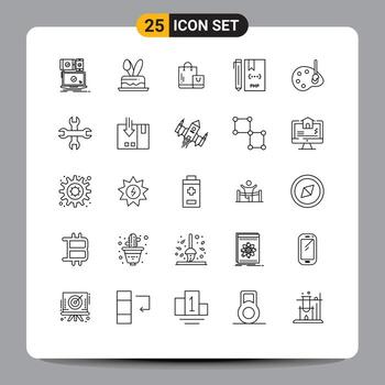 grupo de 25 líneas de signos y símbolos para el desarrollo de php desarrollo de vacaciones elementos de diseño de vectores editables de la tienda
