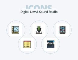 ley digital y línea de estudio de sonido llena de iconos paquete 5 diseño de iconos. computadora. solicitud. cerrar. capazton rascarse vector