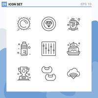 conjunto de pictogramas de 9 esquemas simples de controles comida taza bebida caliente elementos de diseño vectorial editables vector